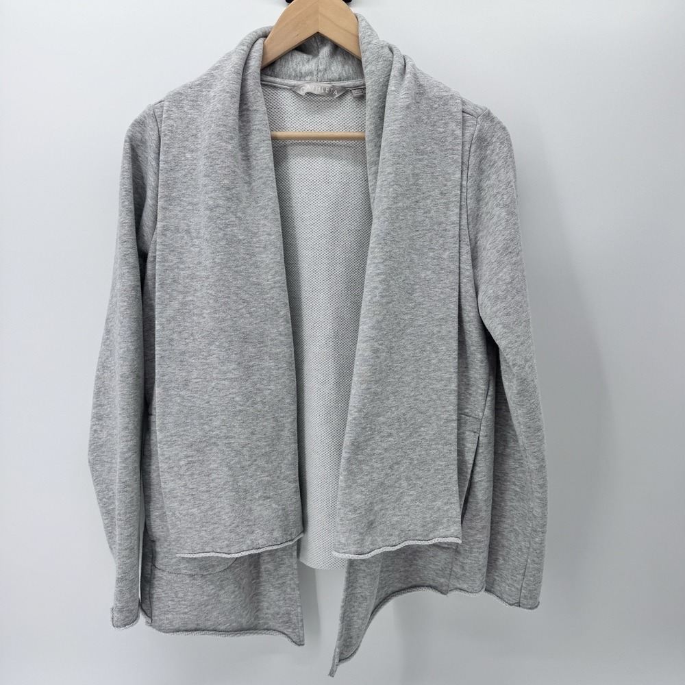 ATHLETA Women's Small Tranquility French Terry Gray‎ Wrap Open Cardigan Sweater